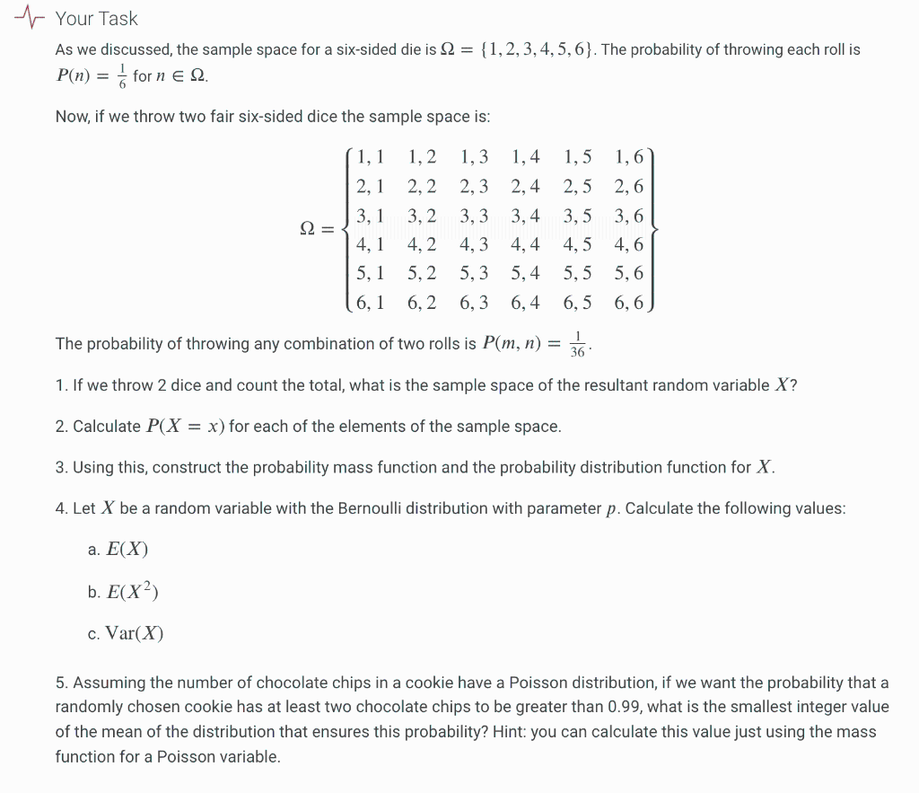 Solved y Your Task As we discussed, the sample space for a | Chegg.com