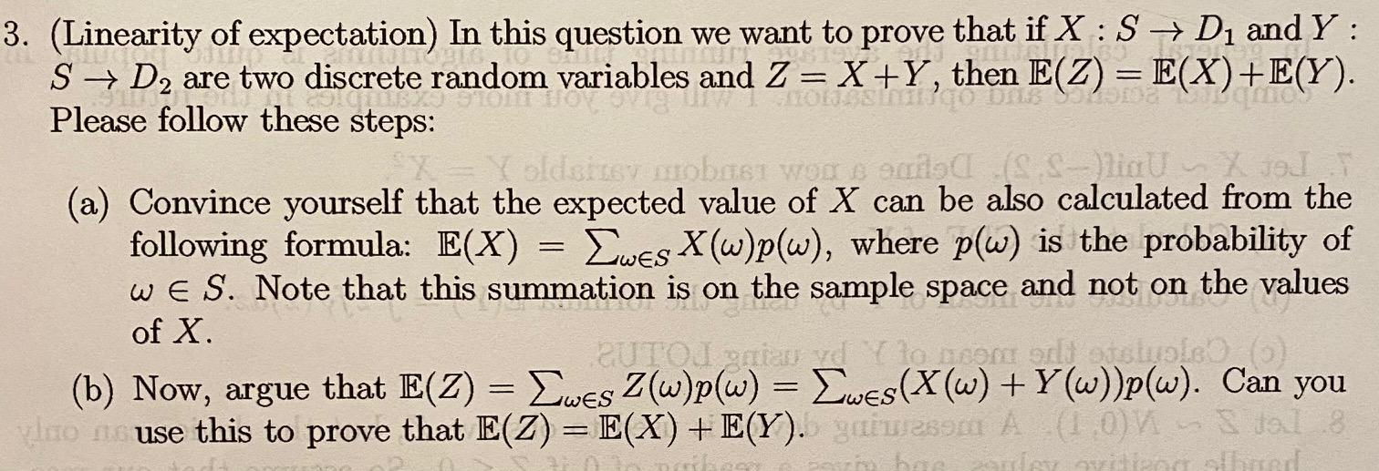 Solved 3. (Linearity Of Expectation. In This Question We | Chegg.com