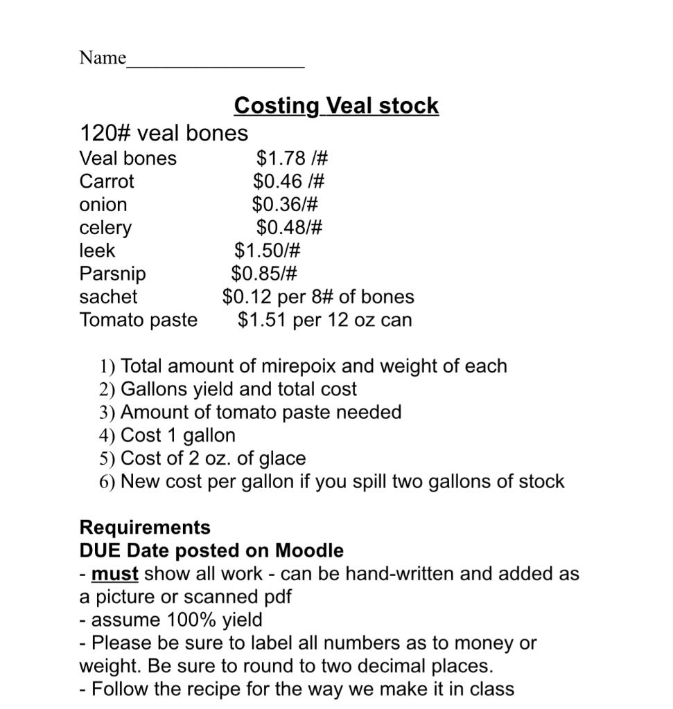 Solved Recipe yields 1 gallon veal