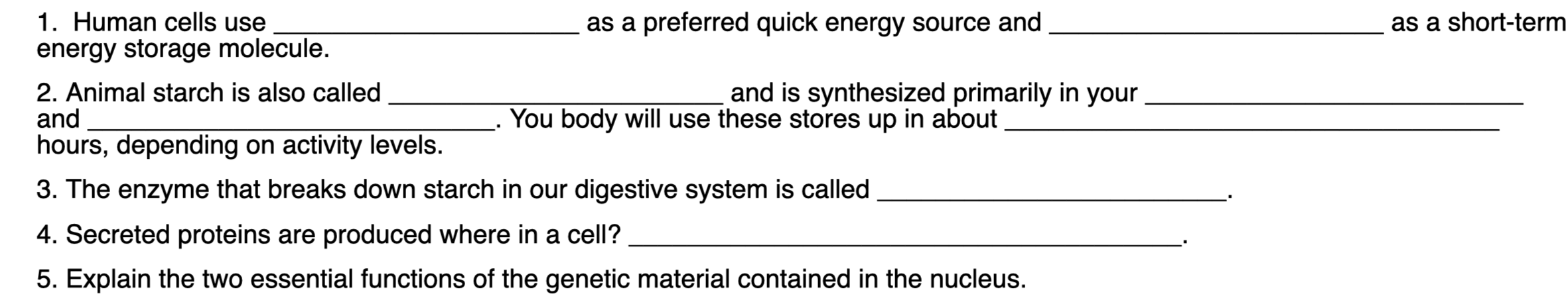 the body's preferred source of quick energy comes from