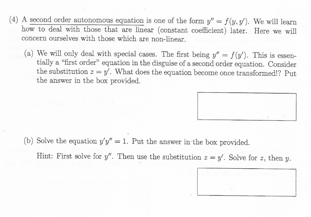 Solved (4) A second order autonomous equation is one of the | Chegg.com