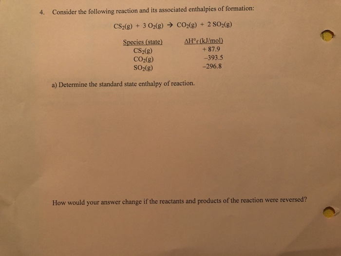 Solved 4. Consider the following reaction and its associated | Chegg.com