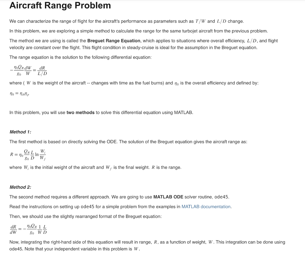 Aircraft Range Problem We can characterize the range Chegg