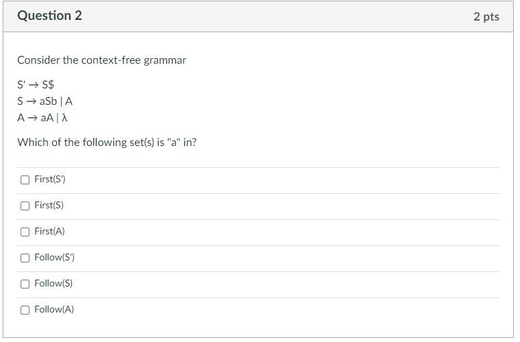 Solved Question 1 1 pts Consider the context-free grammar | Chegg.com