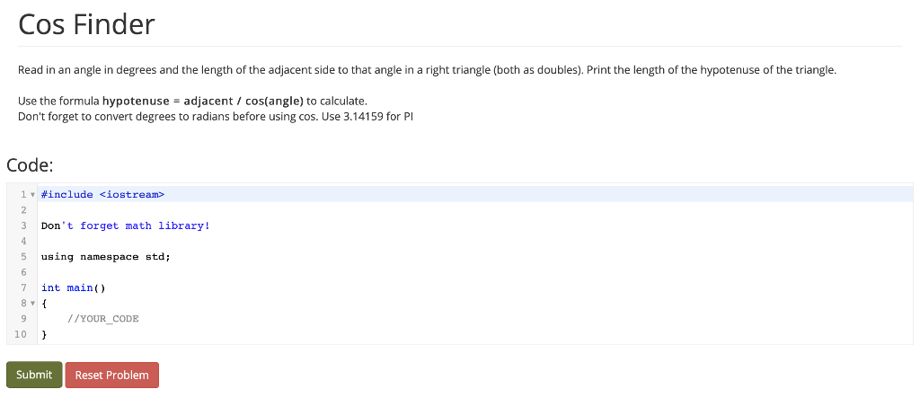 Solved Numeric Functions - CPP lab, c++ Cos Finder: Read in | Chegg.com