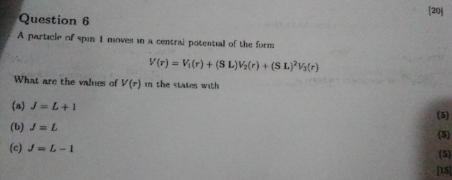 Solved 1 Question 6 A Particle Of Spin I Moves In A Ce Chegg Com