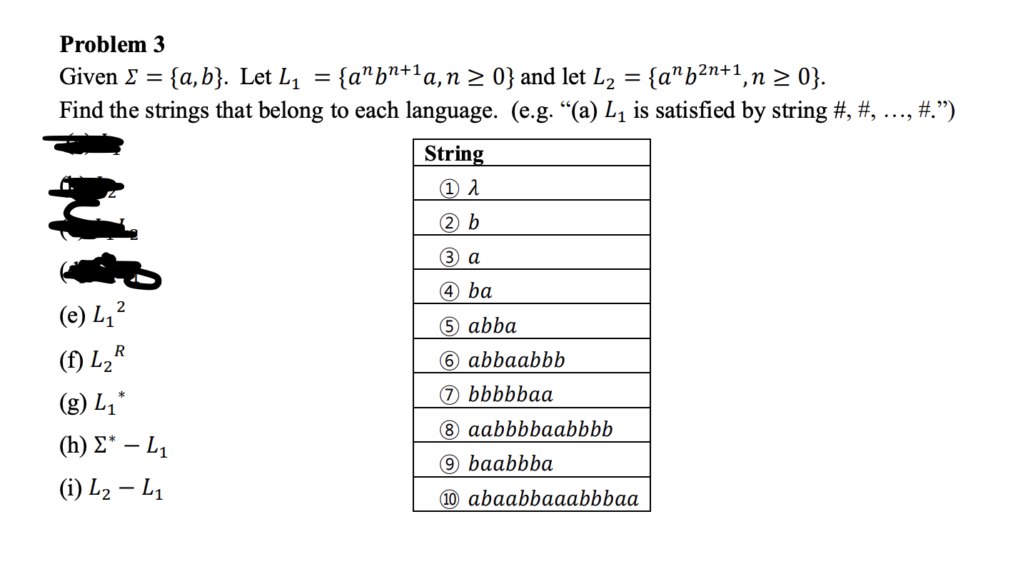 Solved Problem 3 Given £ = {a,b}. Let L1 = {a”bn+1a, N > 0} | Chegg.com