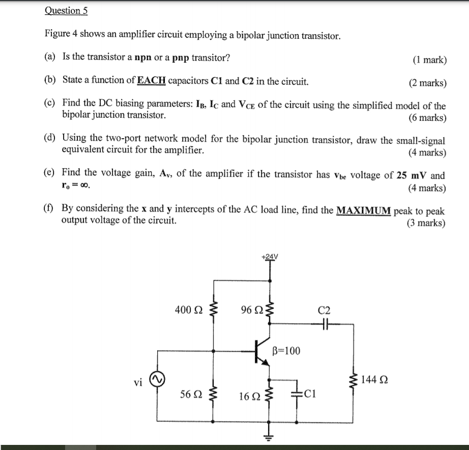 Solved Question 5 Figure 4 Shows An Amplifier Circuit | Chegg.com