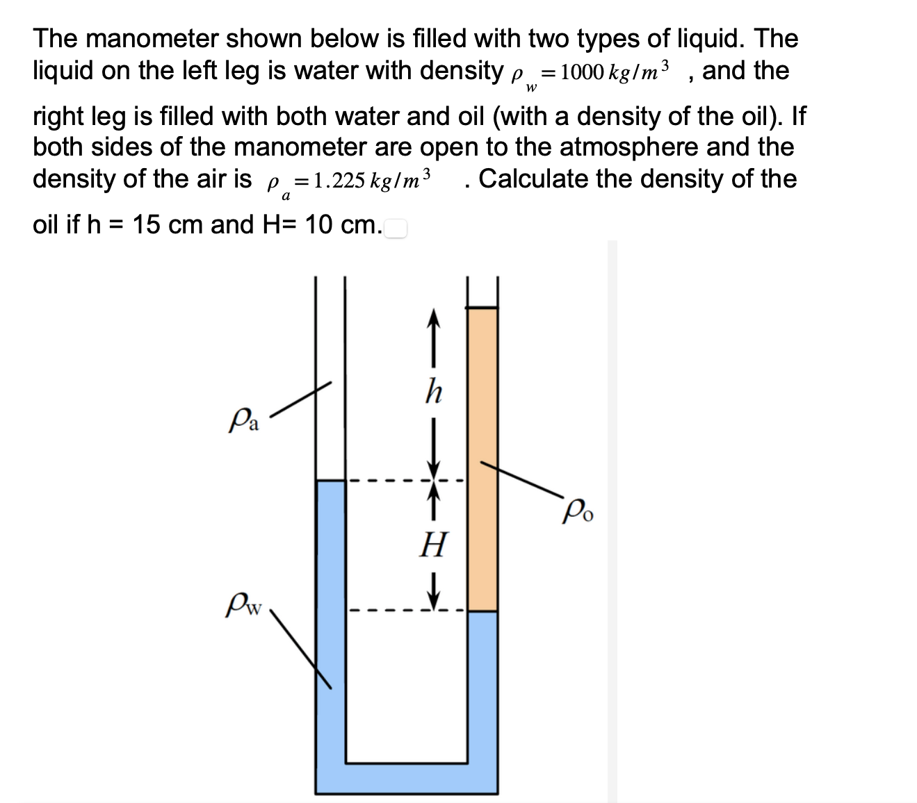 Solved The manometer shown below is filled with two types of | Chegg.com