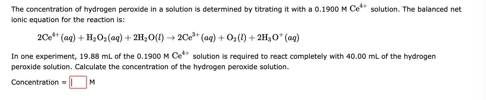 Solved The concentration of hydrogen peroxide in a solution | Chegg.com