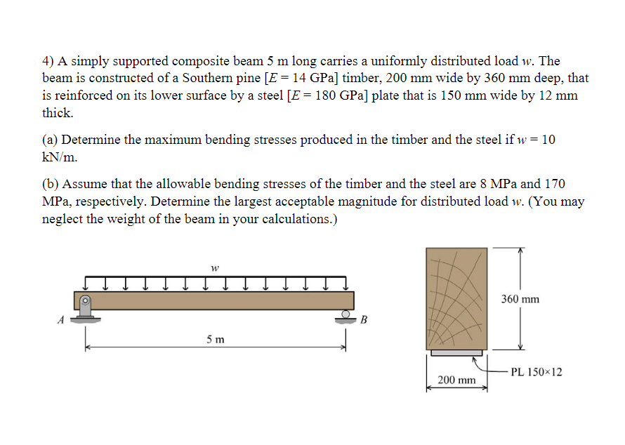 Solved 4) A simply supported composite beam 5 m long carries | Chegg.com