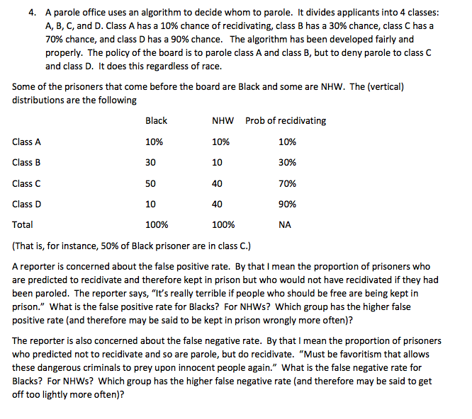 4. A parole office uses an algorithm to decide whom | Chegg.com