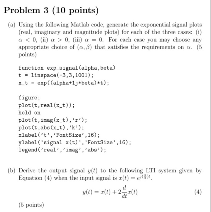 Solved Problem 3 (10 points) (a) Using the following Matlab | Chegg.com