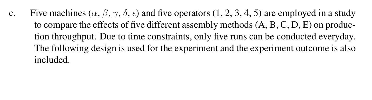Solved c. Five machines (a, b, 7, 8, e) and five operators | Chegg.com