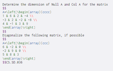 Solved Determine the dimension of Null A and Col A for the | Chegg.com