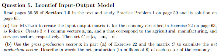 Solved Question 5. Leontief Input-Output Model Read Pages | Chegg.com