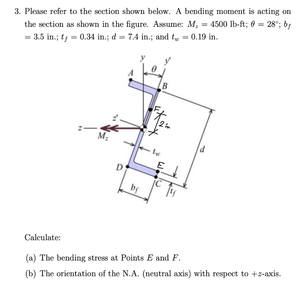 Solved 3. Please Refer To The Section Shown Below. A Bending | Chegg.com