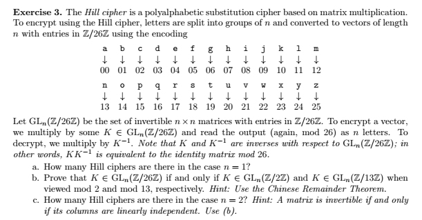 Solved Exercise 3. The Hill Cipher Is A Polyalphabetic | Chegg.com