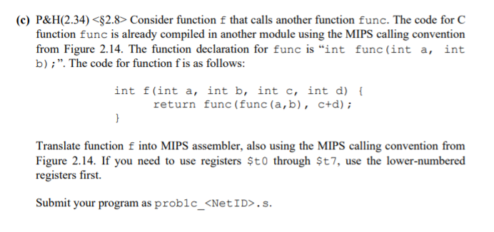 Calling Function F Solved (c) P&H(2.34) Consider function f that calls | Chegg.com