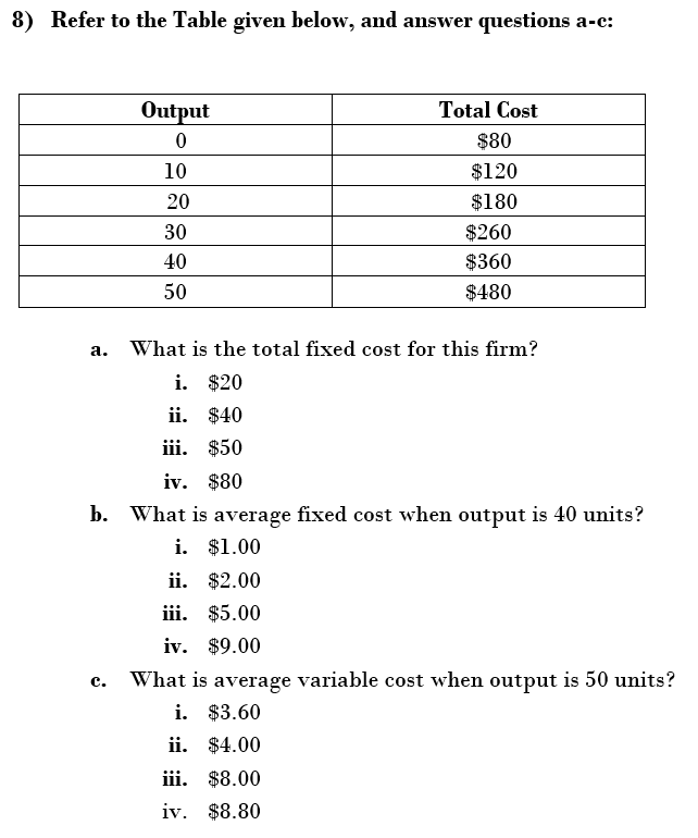 Solved 8) Refer to the Table given below, and answer