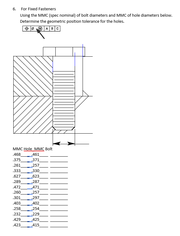 Solved 6. For Fixed Fasteners Using the MMC (spec nominal)