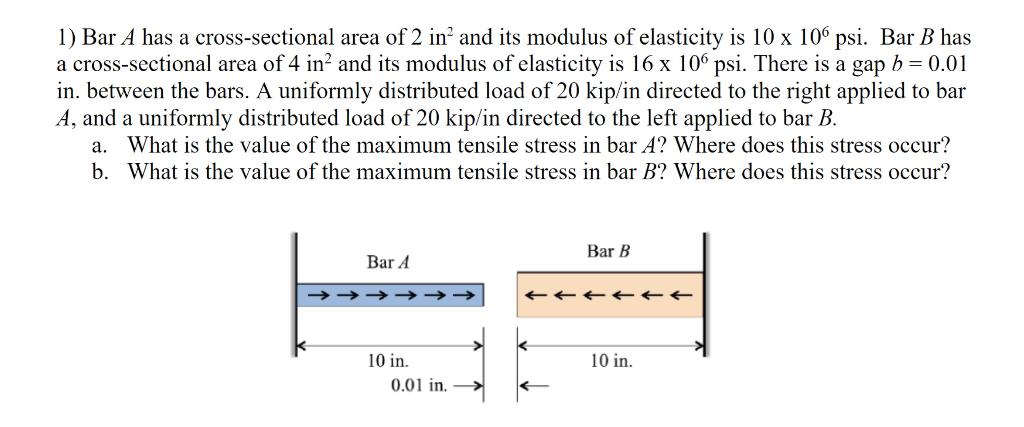 Solved 1) Bar A has a cross-sectional area of 2 in 2 and its | Chegg.com