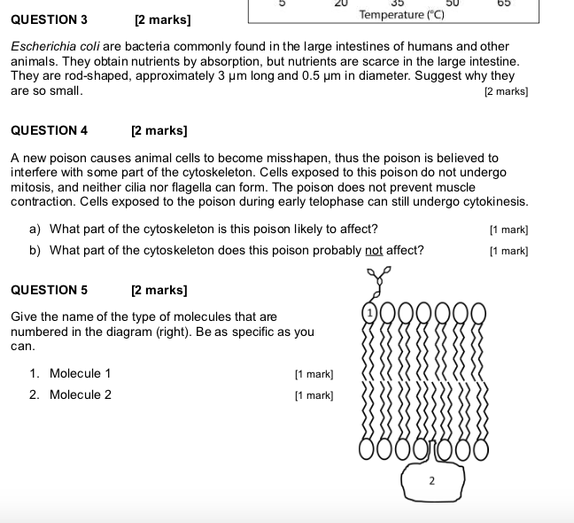 Solved b5 QUESTION 3 [2 marks] Temperature (°C) Escherichia | Chegg.com