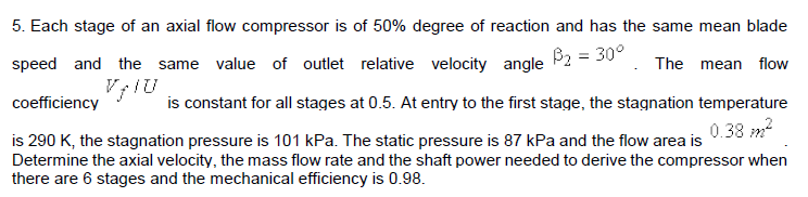 Solved 5. Each stage of an axial flow compressor is of 50% | Chegg.com