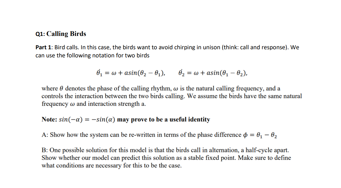 Q1: Calling Birds Part 1: Bird calls. In this case, | Chegg.com