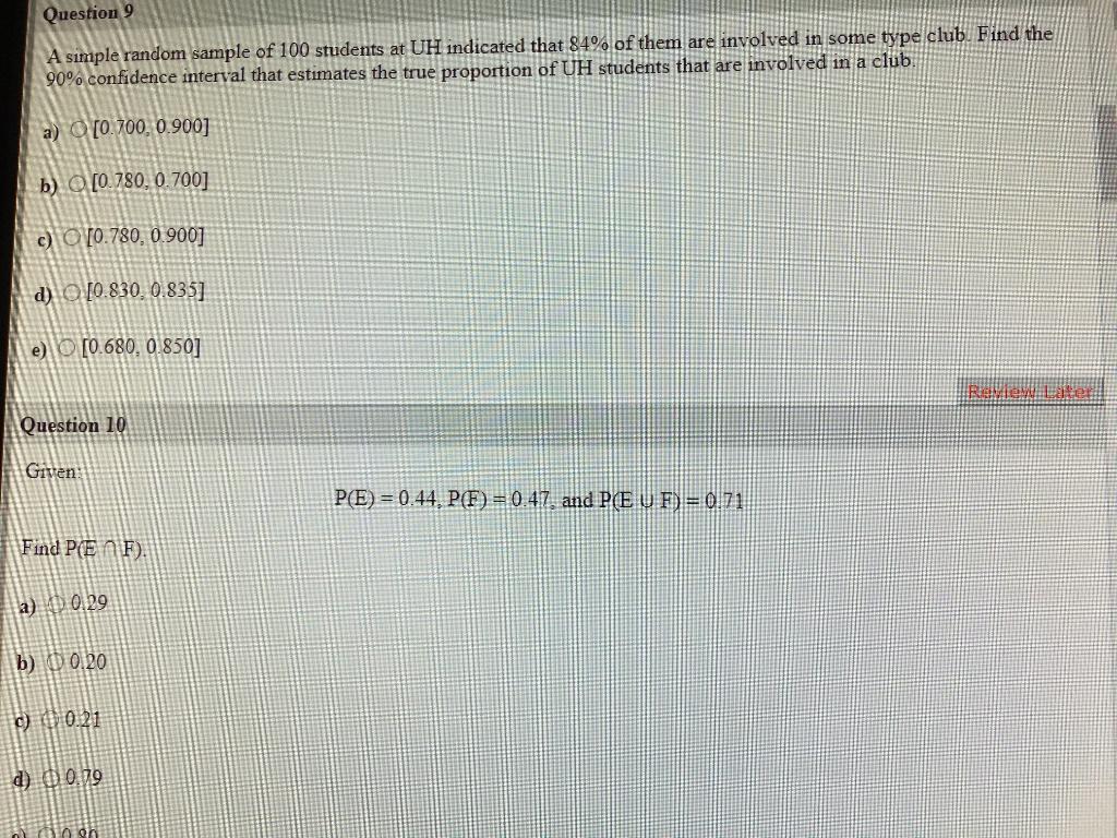 Solved Question 9 A simple random sample of 100 students at | Chegg.com