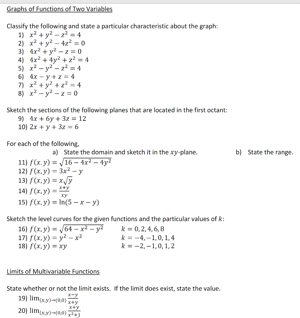 Solved Graphs of Functions of Two Variables Classify the | Chegg.com