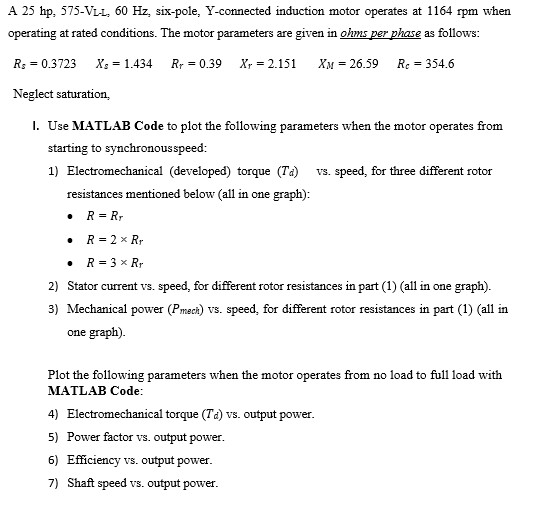 Solved A 25 hp, 575-VL-L, 60 Hz, six-pole, Y-connected | Chegg.com ...