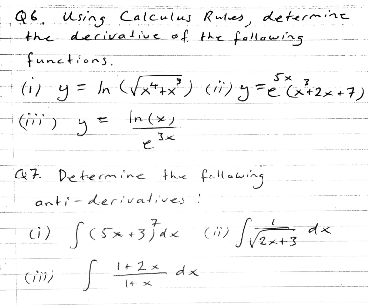 Solved Q6. Using Calculus Rules, determine the derivalive of | Chegg.com