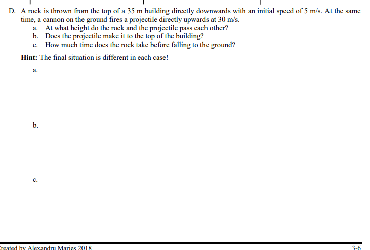 Solved D. A rock is thrown from the top of a 35 m building | Chegg.com