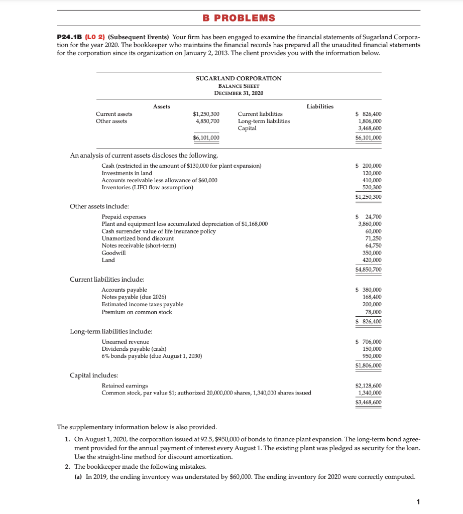 Solved P24 1B L0 2 Subsequent Events Your Firm Has Been Chegg
