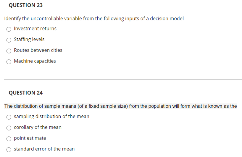 Solved QUESTION 23 Identify The Uncontrollable Variable From | Chegg.com