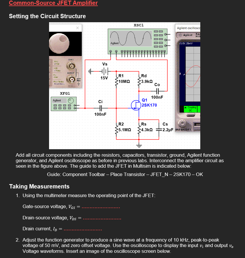 Solved CommonSource JFET Amplifier Setting the Circuit