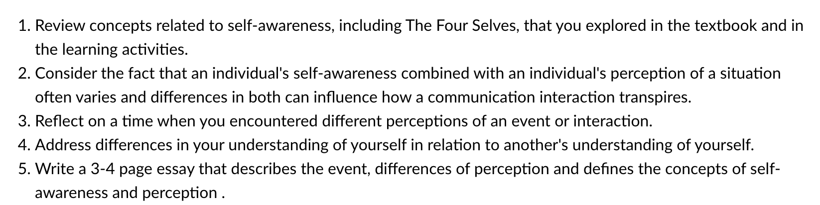 Solved 1. Review concepts related to self-awareness, | Chegg.com