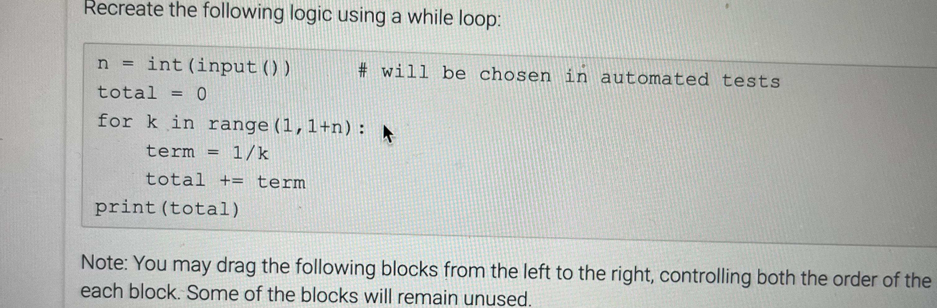 Solved Recreate the following logic using a while loop: n= | Chegg.com