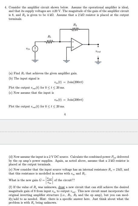 Solved 4. Consider The Amplifier Circuit Shown Below. Assume | Chegg.com