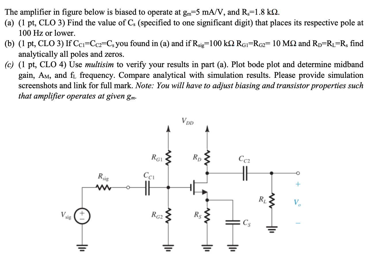 Solved The Amplifier In Figure Below Is Biased To Operate At | Chegg.com