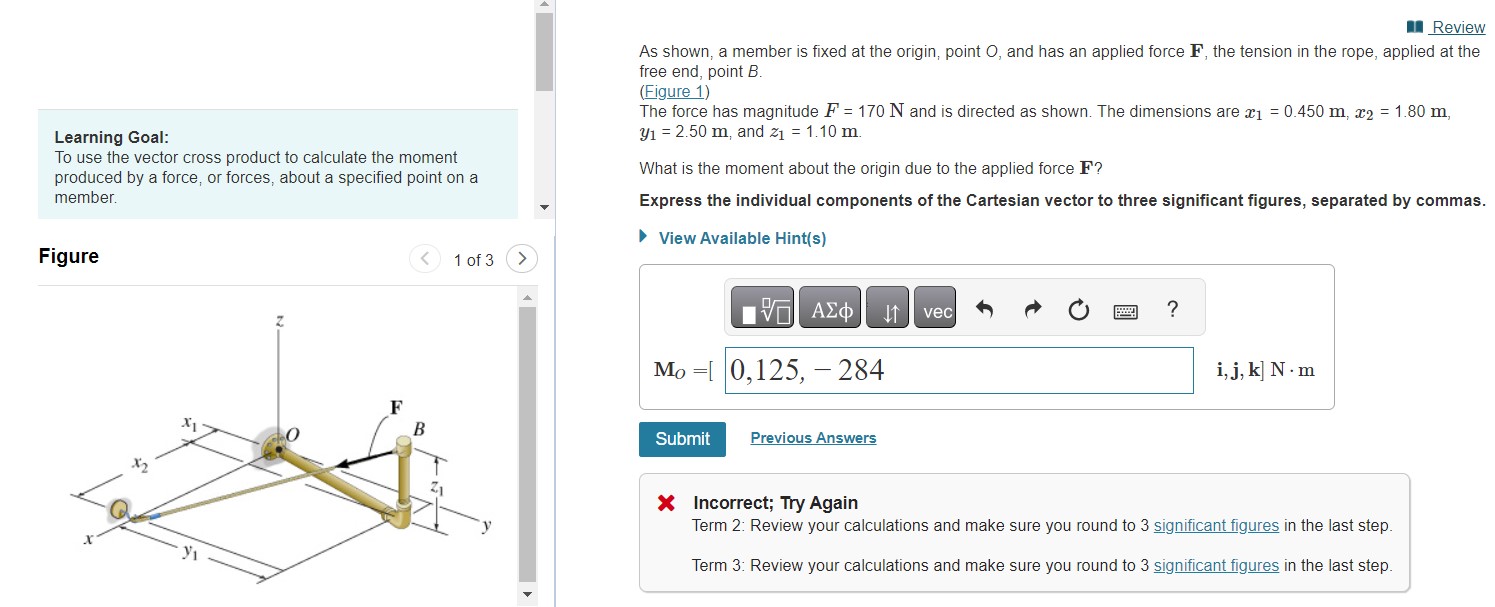 Solved As shown, a member is fixed at the origin, point O, | Chegg.com