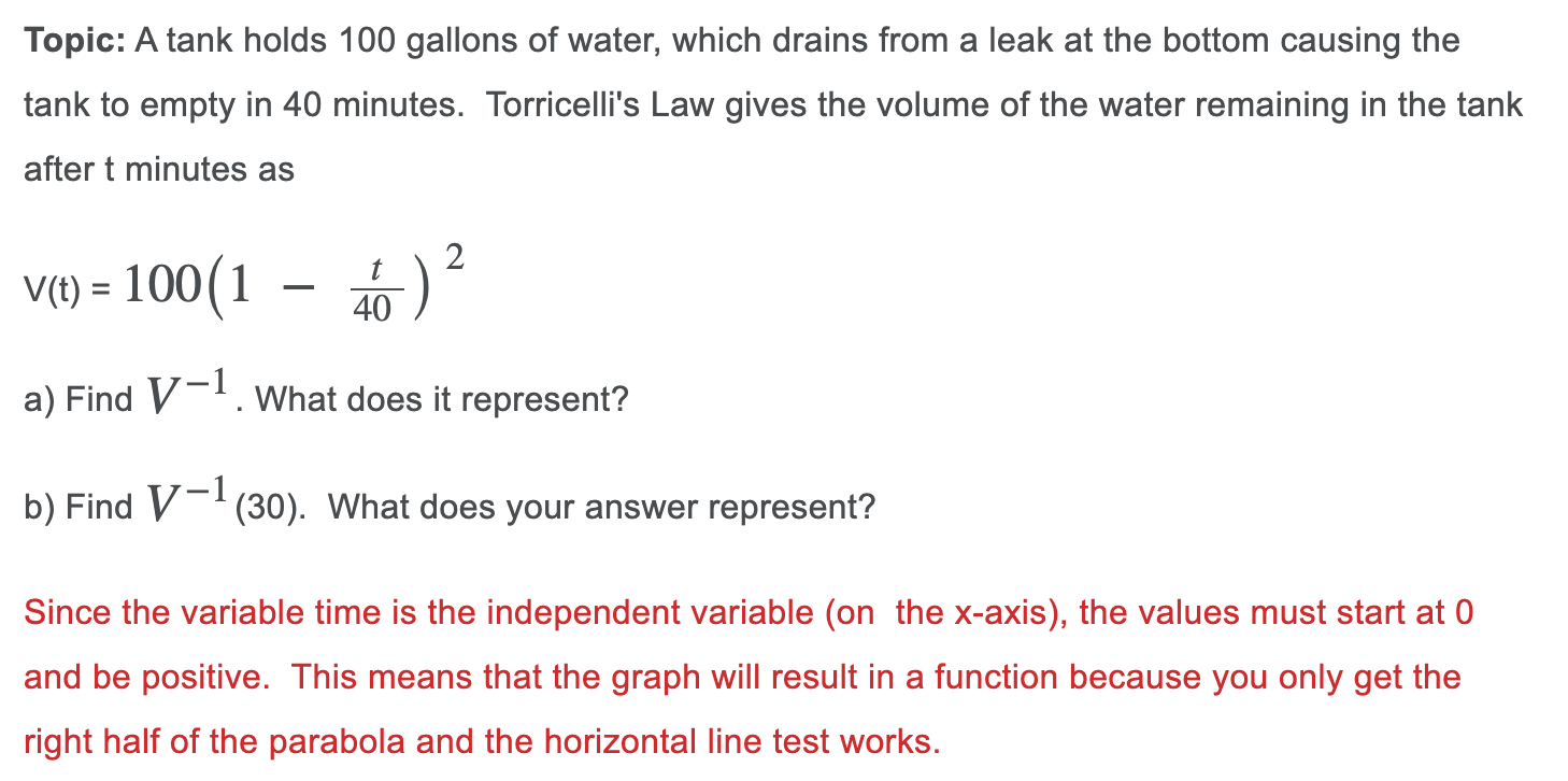 Solved Topic A tank holds 100 gallons of water, which