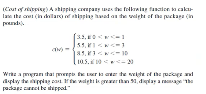 Solved (Cost of shipping) A shipping company uses the | Chegg.com
