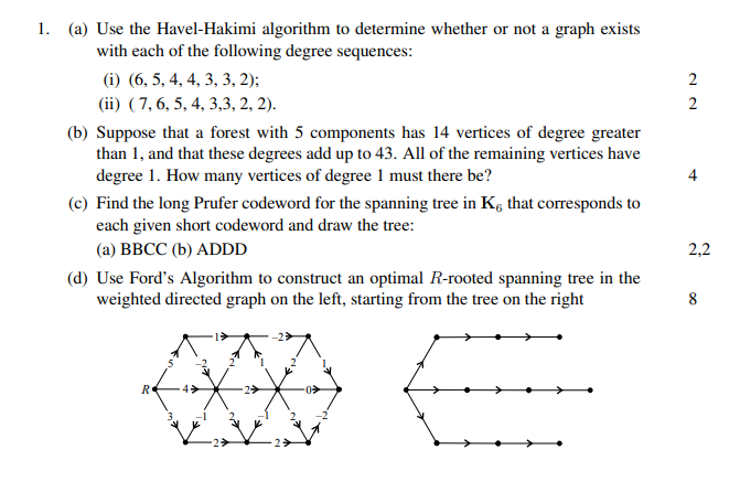 1. (a) Use the Havel-Hakimi algorithm to determine | Chegg.com