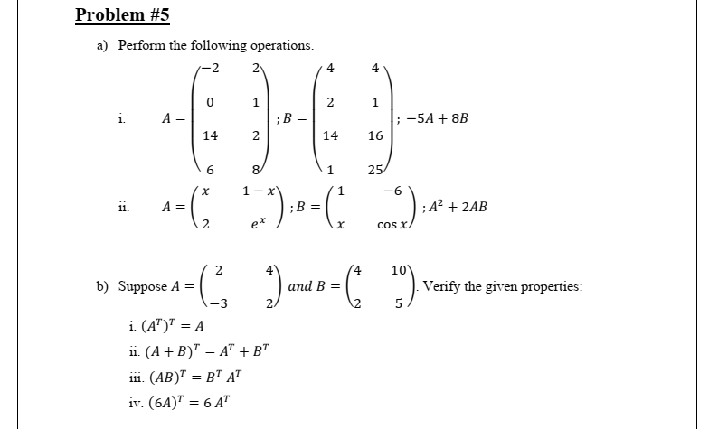Solved a) Perform the following operations. i. | Chegg.com
