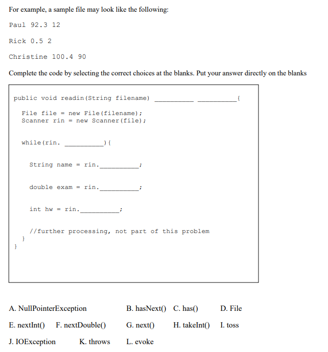 Solved For example, a sample file may look like the | Chegg.com