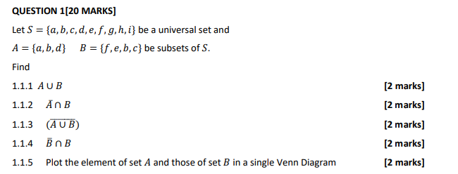 Solved = QUESTION 1[20 MARKS] Let S = {a,b,c,d, E, F, G, | Chegg.com