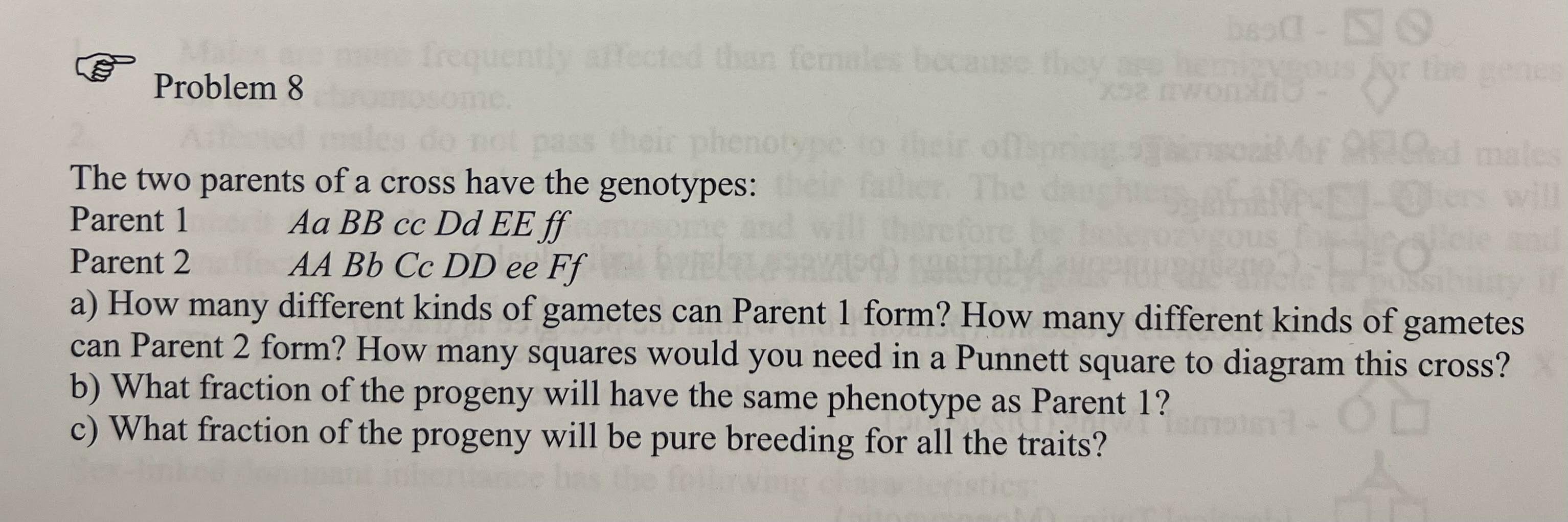 Solved The two parents of a cross have the genotypes: Parent | Chegg.com