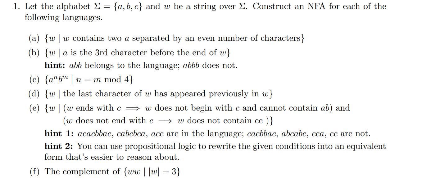 Solved = : {a,b,c} and w be a string over 2. Construct an | Chegg.com